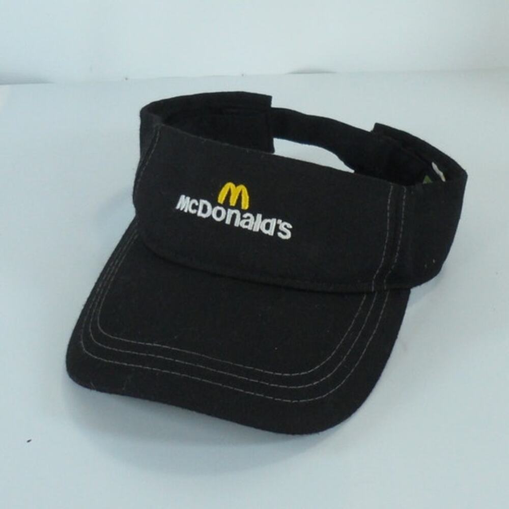 McDonald's Logo Crew Employee Uniform Strapback Visor Cap Hat Black